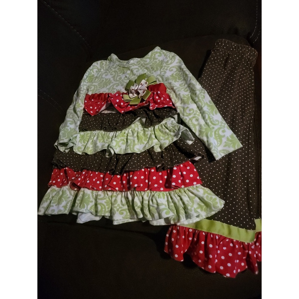 Peaches and cream Christmas holiday dress and leggings‎ size 4t